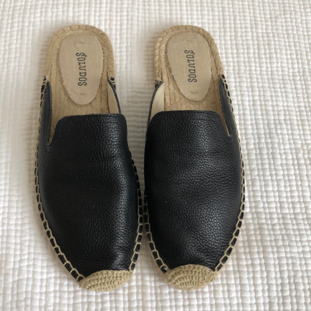 Black Soludos Leather Espadrille Slides